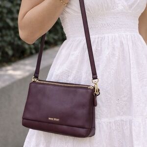 Nine West Plum Leather Crossbody Purse with Gold Hardware